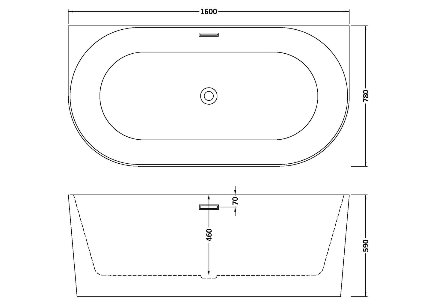 Nuie Back to Wall Curved Bath