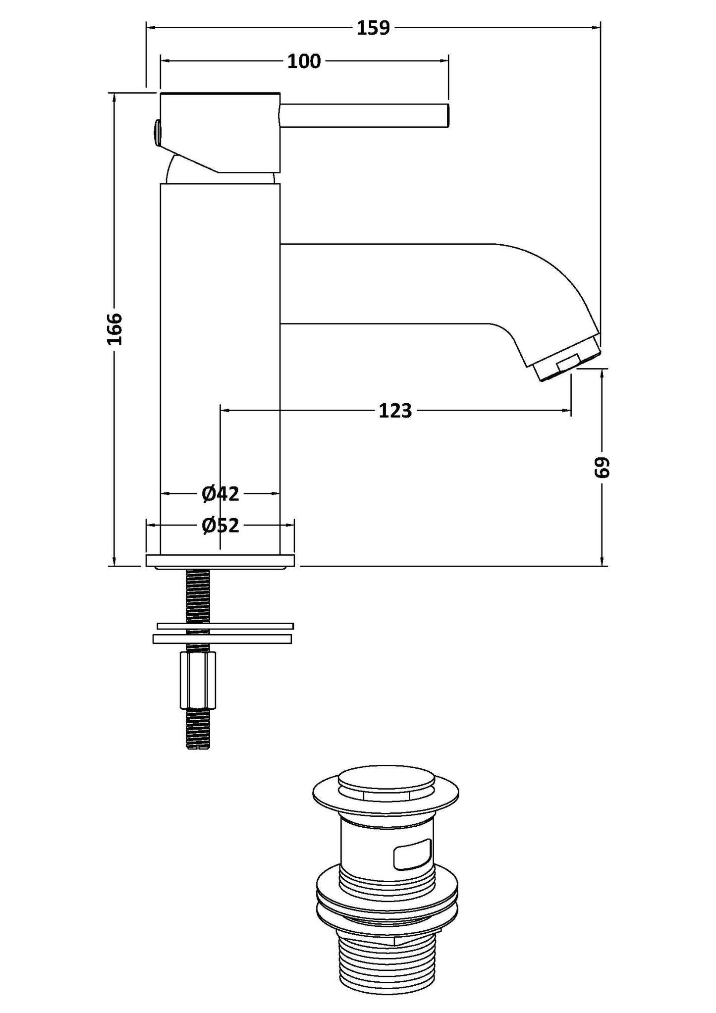 Cartegena Mono Basin Mixer With Push Button Waste in Multiple Finishes