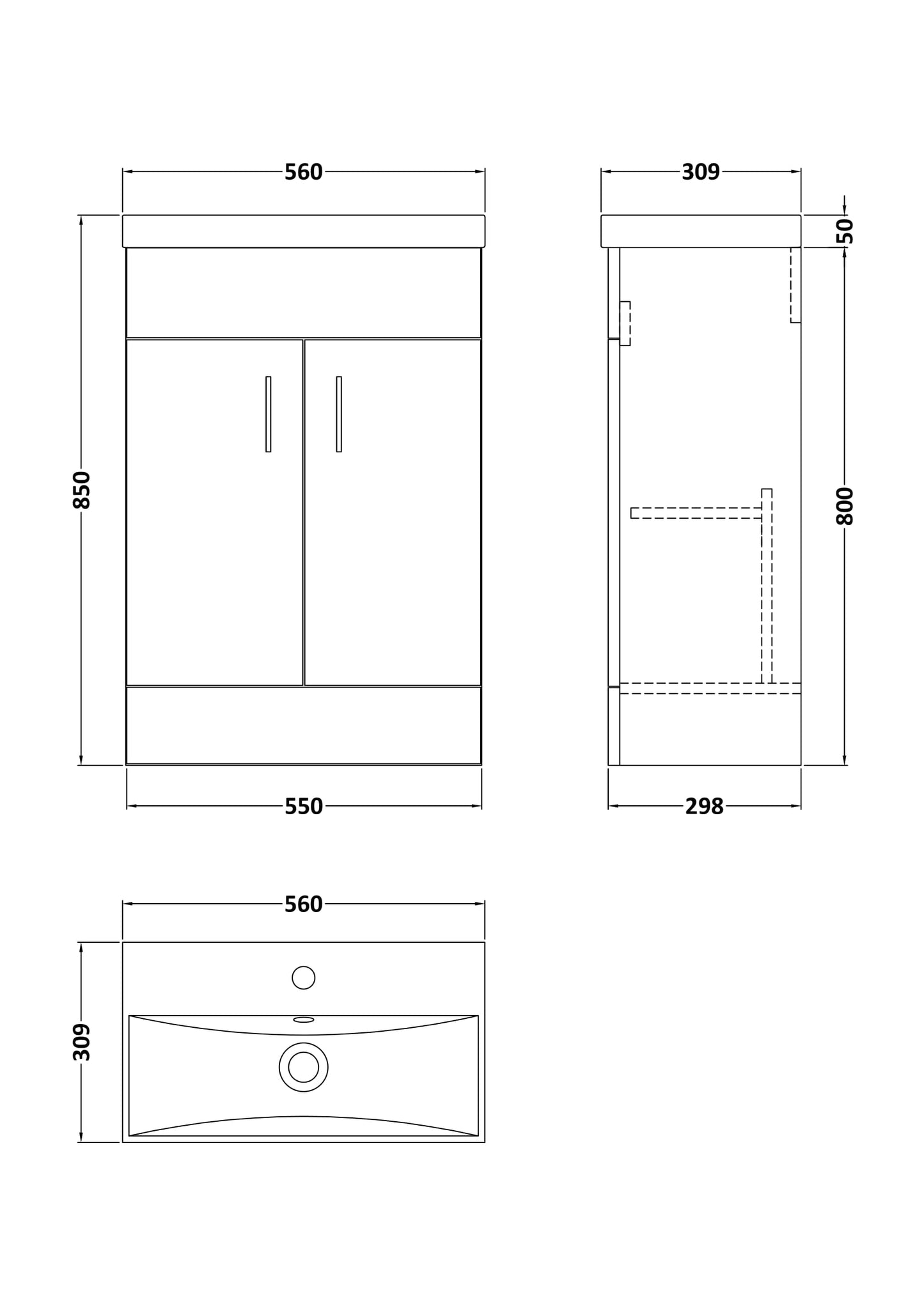Nuie 550mm compact Vanity Unit & Thin Edge Basin in Multiple Finishes