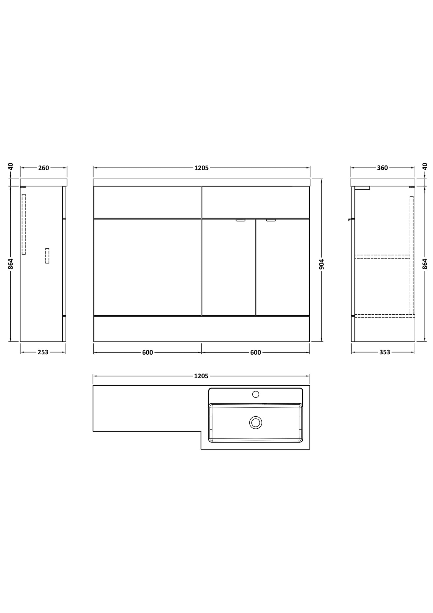 Hudson Reed Fusion Charcoal Black 1200mm Floor Standing 2 Door Vanity & WC