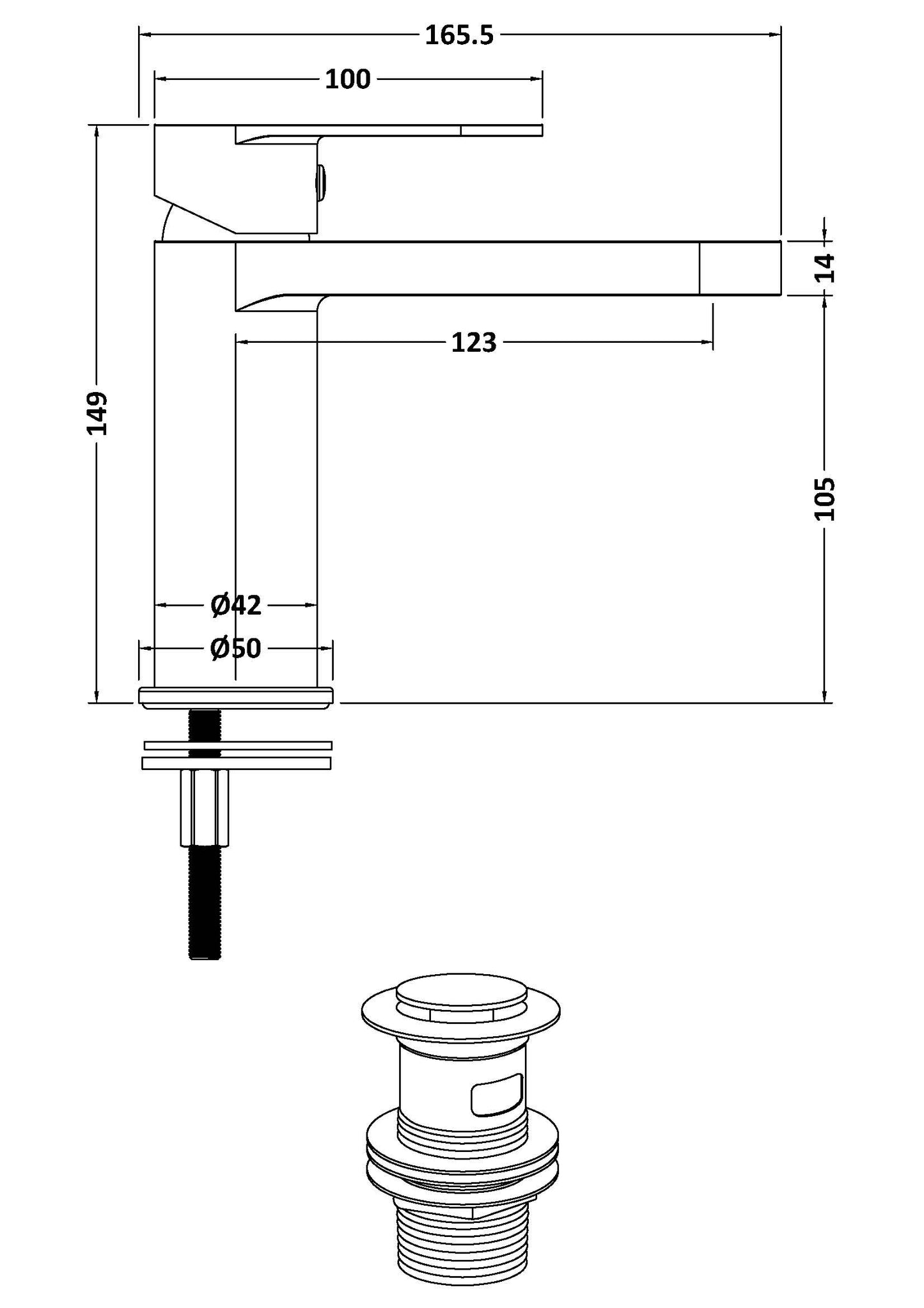 Halstatt Mono Basin Mixer With Push Button Waste in Multiple Finishes