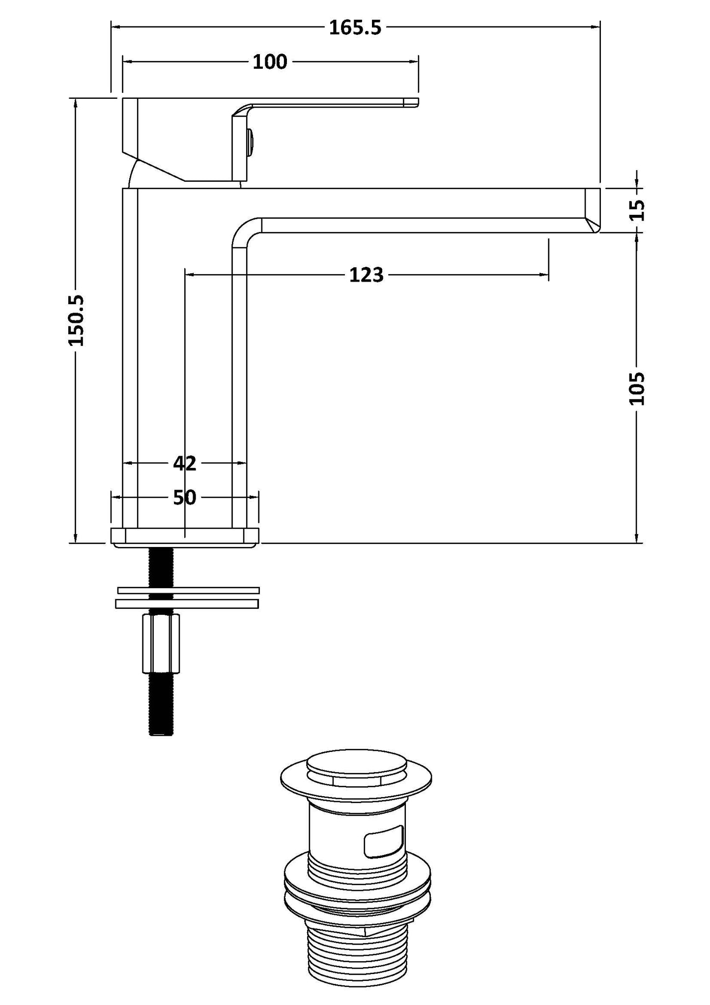 Kalk Mono Basin Mixer With Push Button Waste in Multiple Finishes