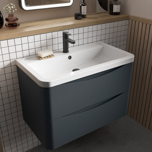 Nuie Lunar 600mm Wall Hung 2 Draw Unit & Ceramic Basin in Multiple Finishes