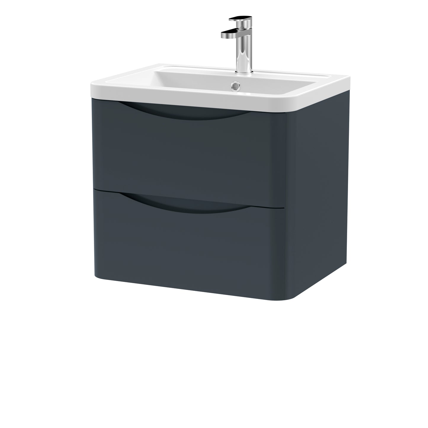 Nuie Lunar 600mm Wall Hung 2 Draw Unit & Ceramic Basin in Multiple Finishes