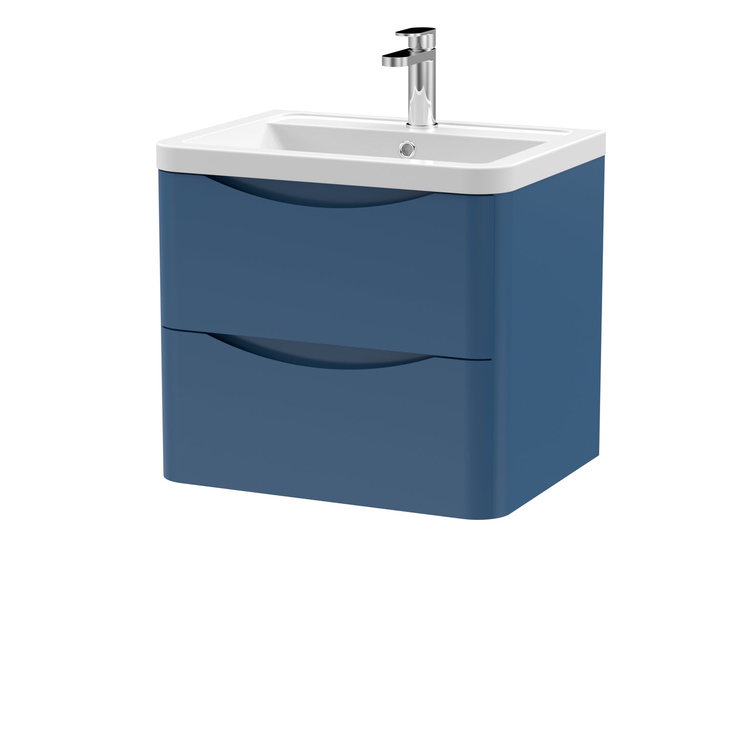 Nuie Lunar 600mm Wall Hung 2 Draw Unit & Ceramic Basin in Multiple Finishes