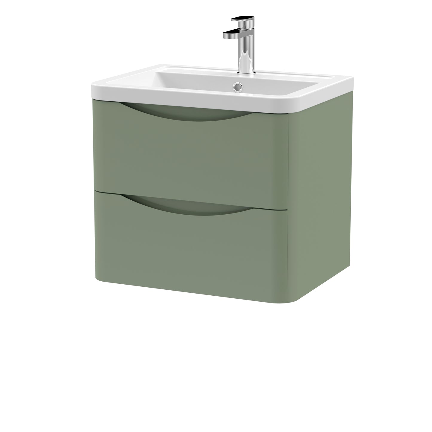 Nuie Lunar 600mm Wall Hung 2 Draw Unit & Ceramic Basin in Multiple Finishes