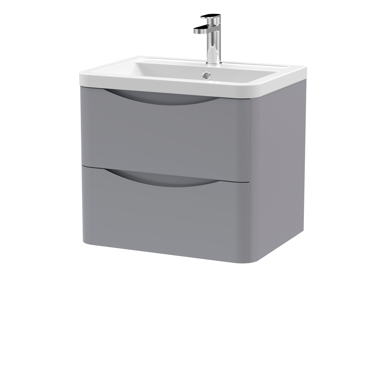 Nuie Lunar 600mm Wall Hung 2 Draw Unit & Ceramic Basin in Multiple Finishes