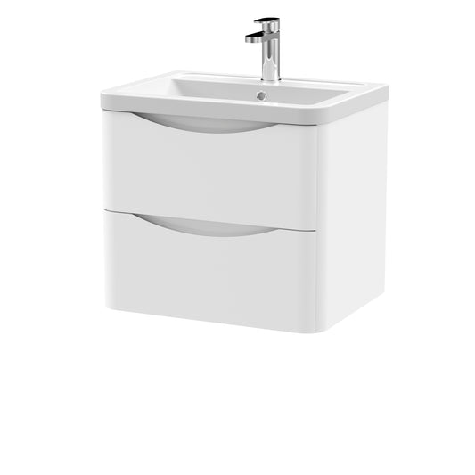 Nuie Lunar 600mm Wall Hung 2 Draw Unit & Ceramic Basin in Multiple Finishes