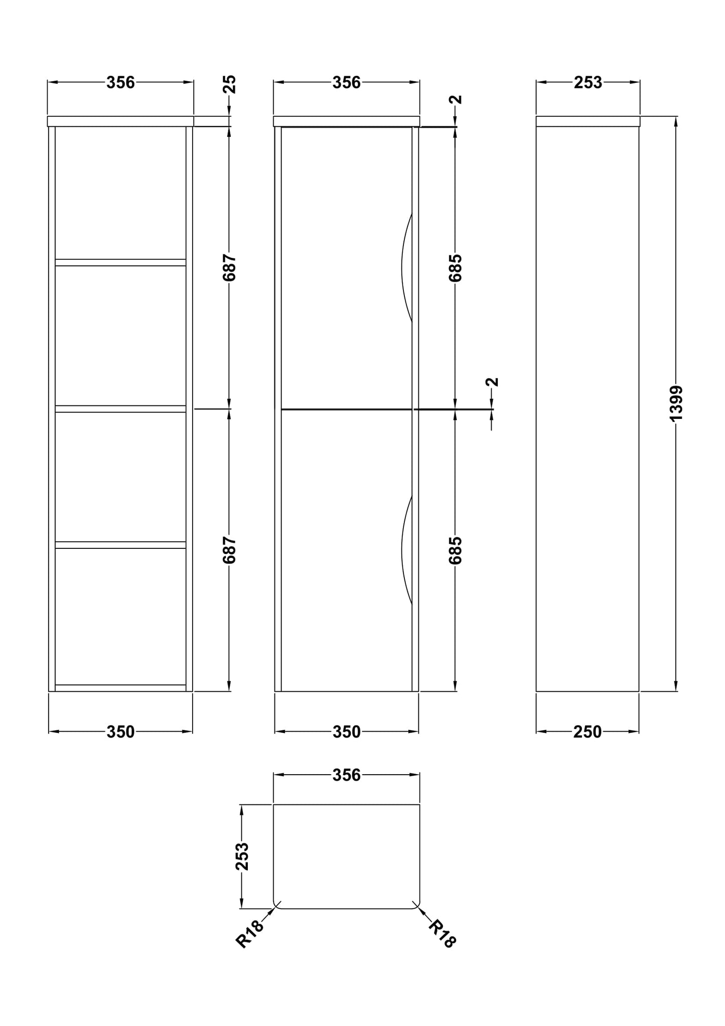 Nuie Parade Tall Wall Hung Unit in Multiple Finishes