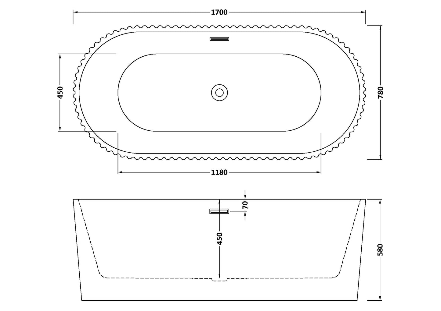 Nuie Fluted Oval Freestanding Bath