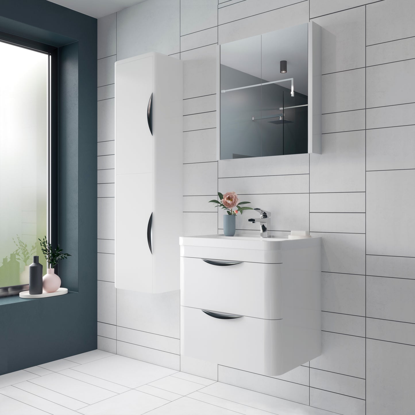 Nuie Parade 800mm Wall Hung Unit and Ceramic Basin in Multiple Finishes