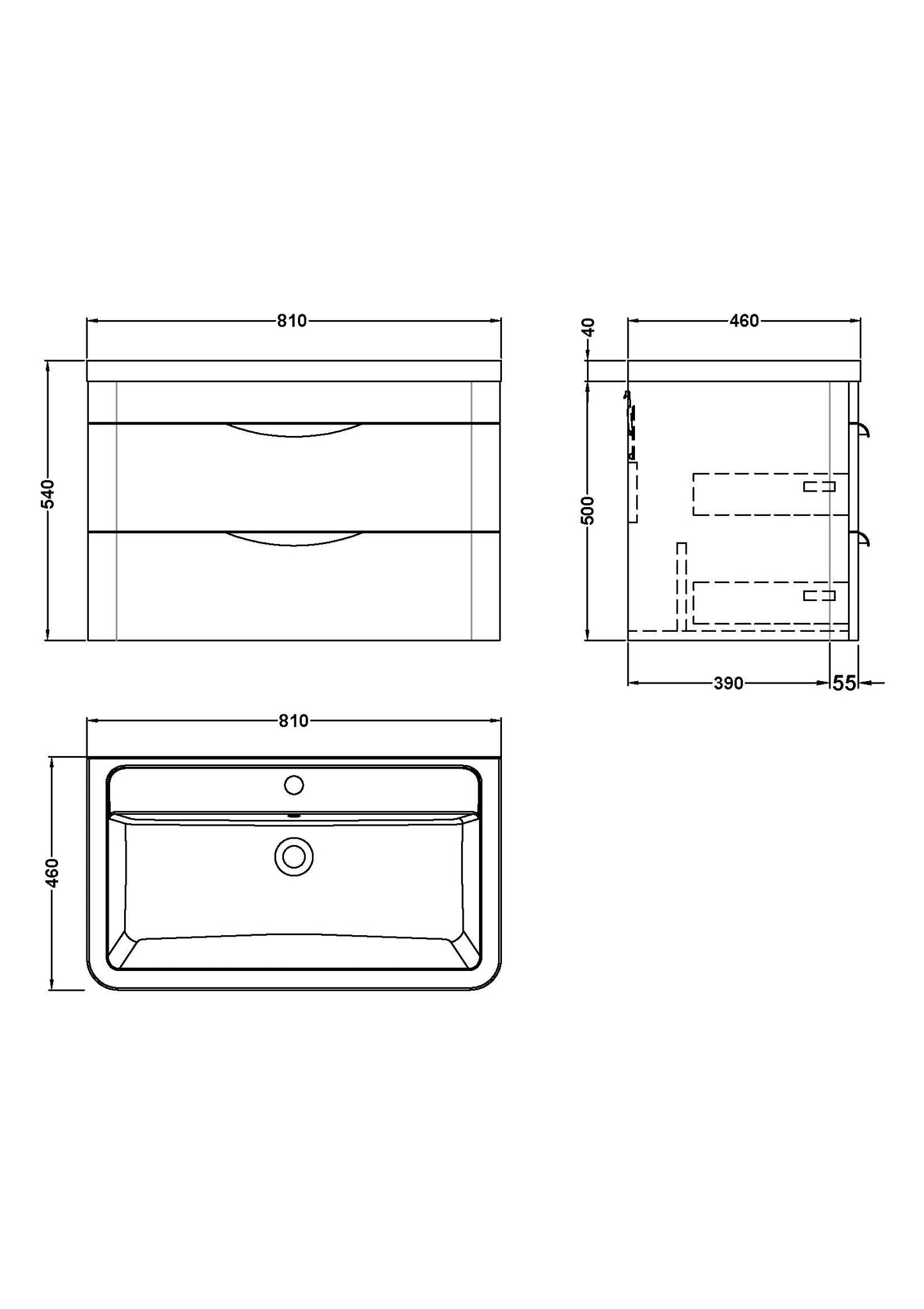 Nuie Parade 800mm Wall Hung Unit and Ceramic Basin in Multiple Finishes