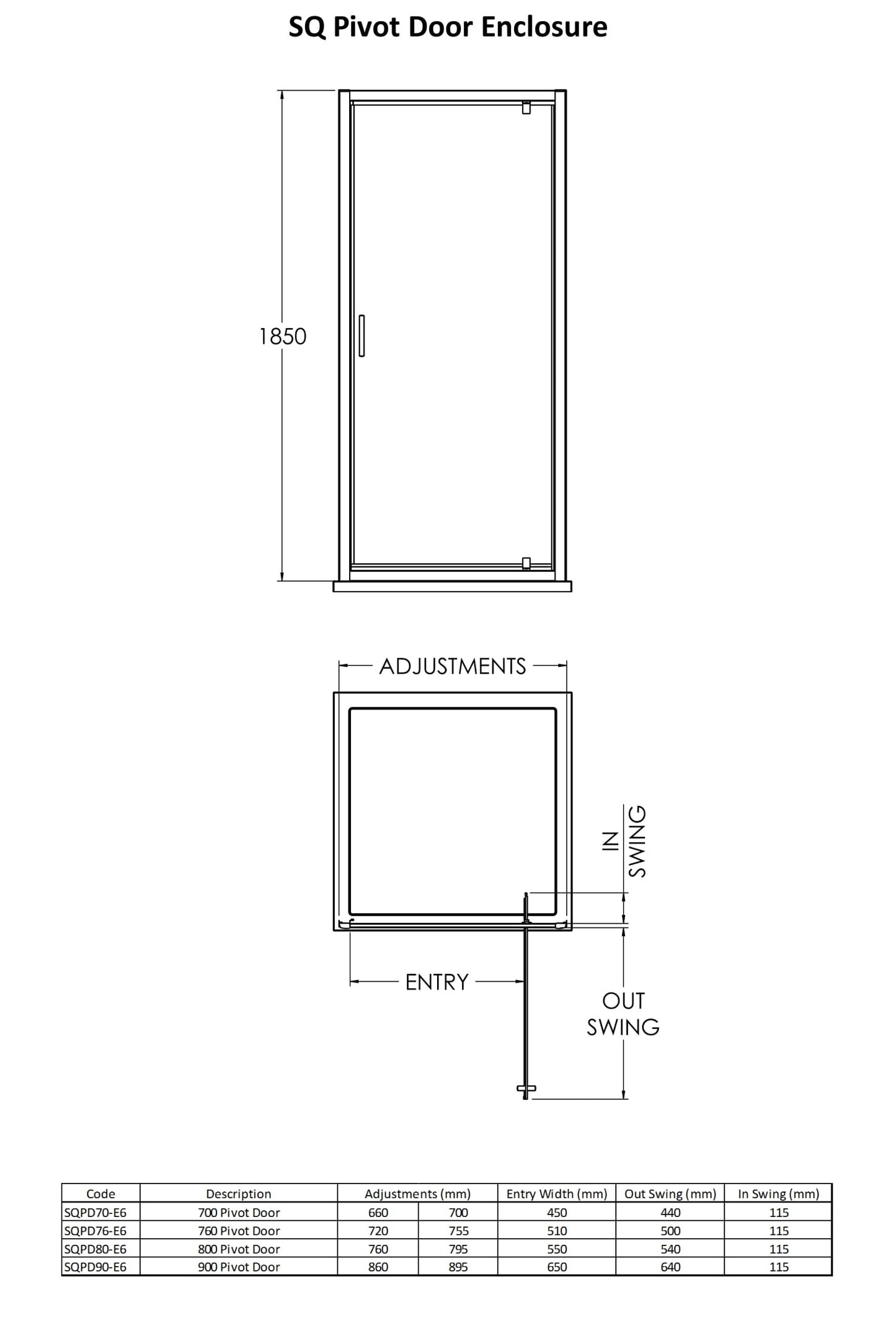 Rene 800mm Profile Pivot Door Matt Black
