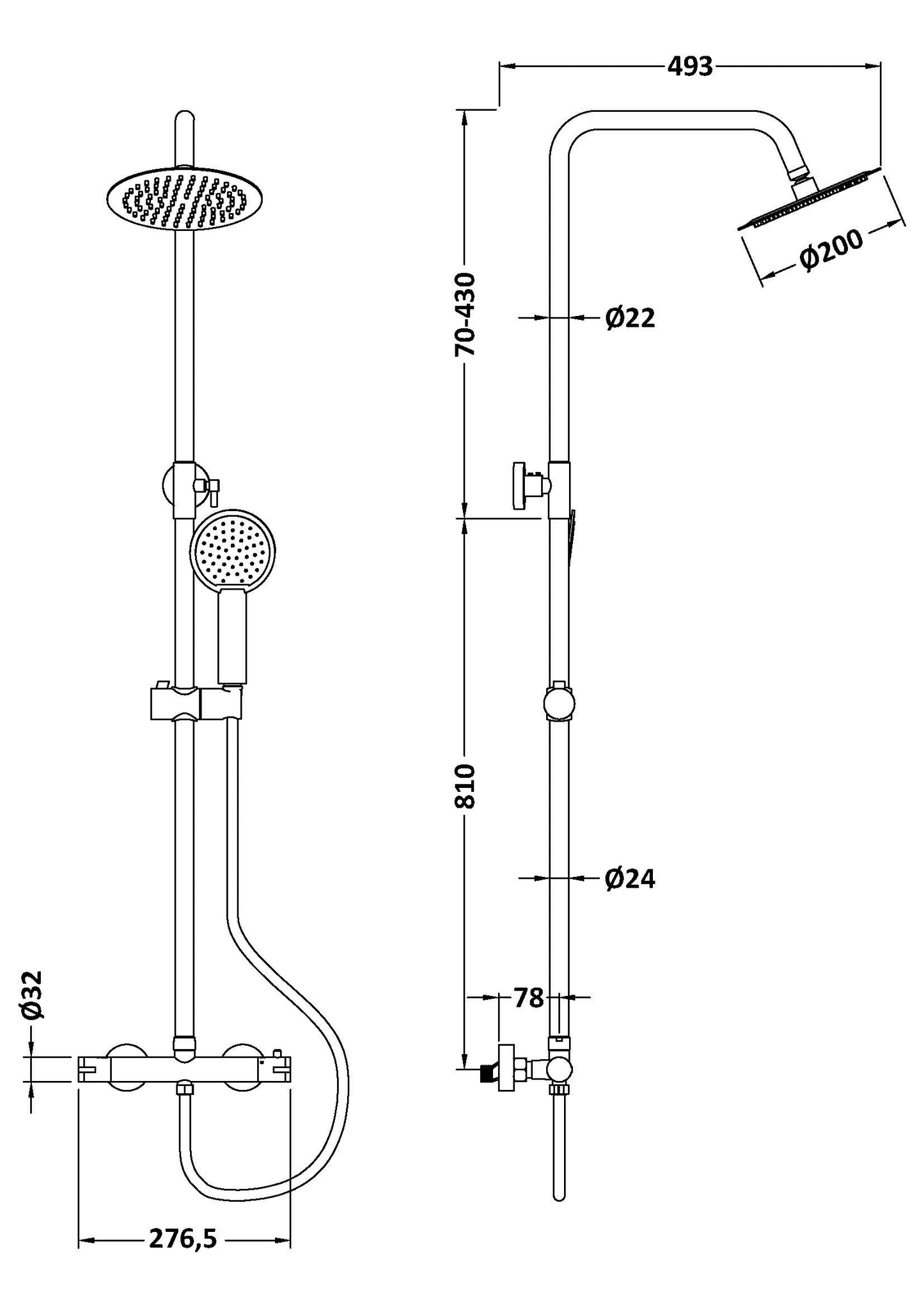 Nuie Round Thermostatic Bar Shower in Multiple Finishes