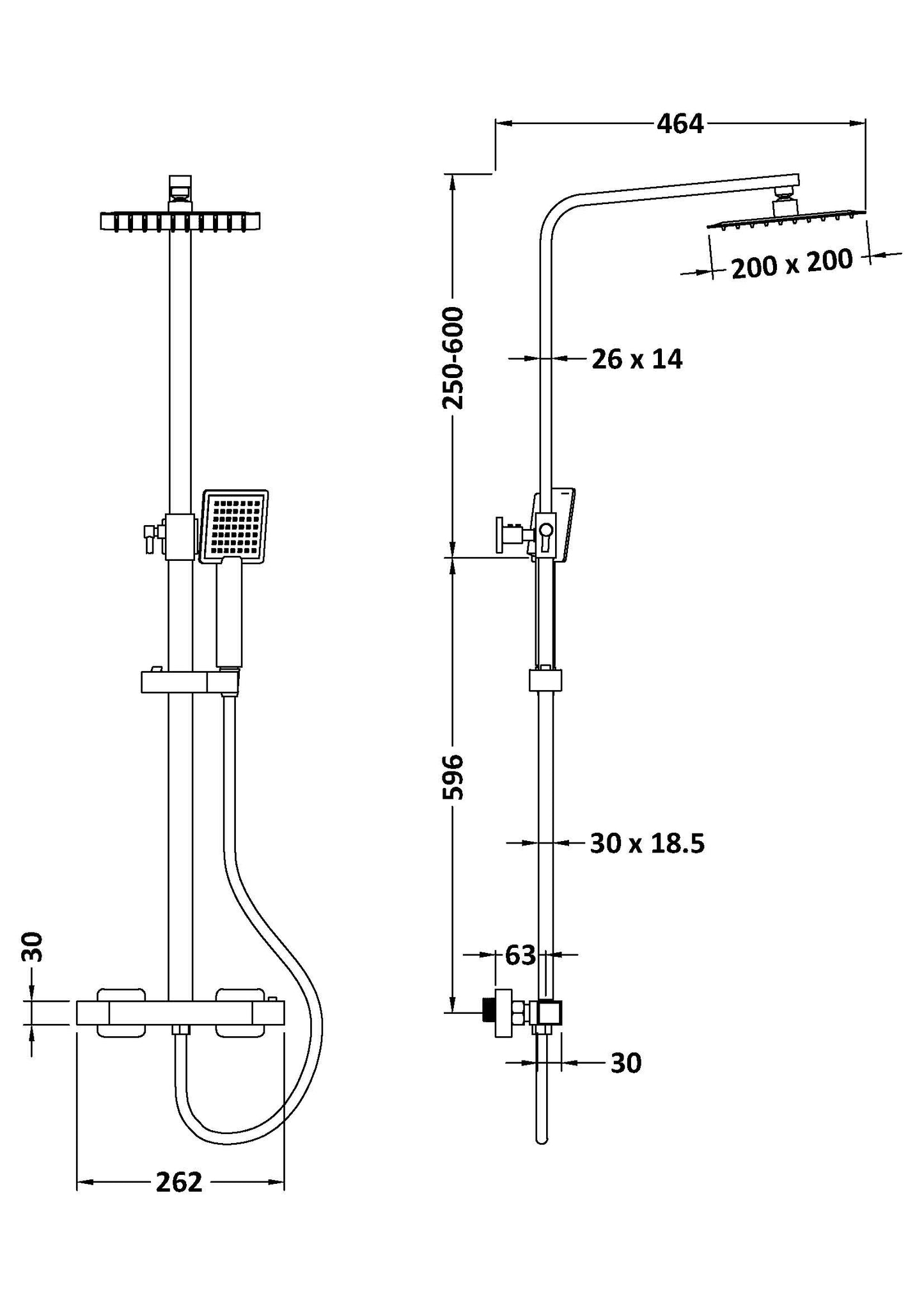 Nuie Square Thermostatic Bar Shower in Multiple Finishes