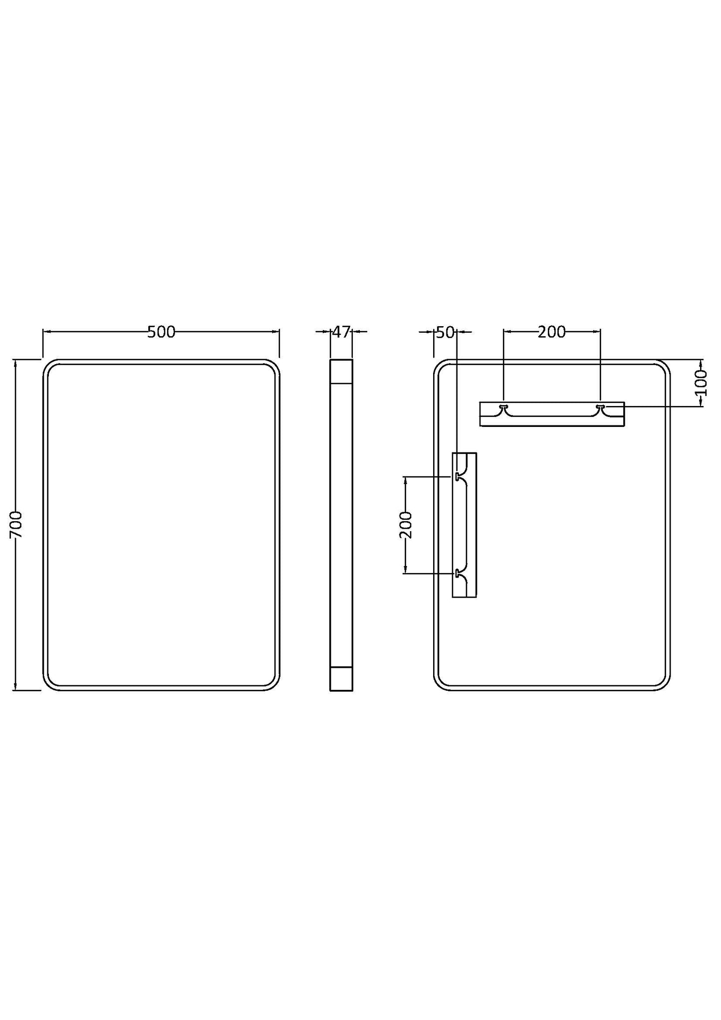 Rectangular Recessed Curved Edge Mirror 700mm x 500mm in Multiple Finishes