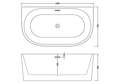 Nuie Fluted Oval Back to Wall Bath