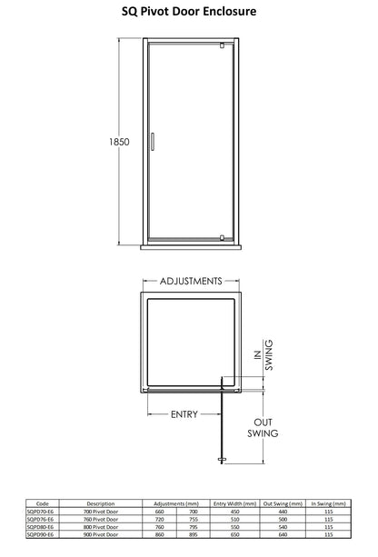 Rene 800mm Profile Pivot Door Matt Black